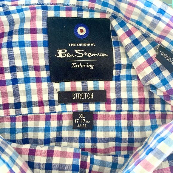 Ben Sherman Gingham XL Button Up Long Sleeve Lightweight Stretch Men’s Shirt - Picture 6 of 10